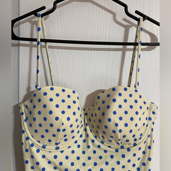 NWT J Crew Underwire Polka Dot Cream & Blue One Piece Bathing Suit Size 12 - Picture 2 of 13